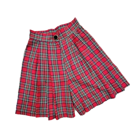 Y2K Vintage Francine Browner Plaid Flared Shorts Red/Blue, Womens Small - Picture 4 of 11